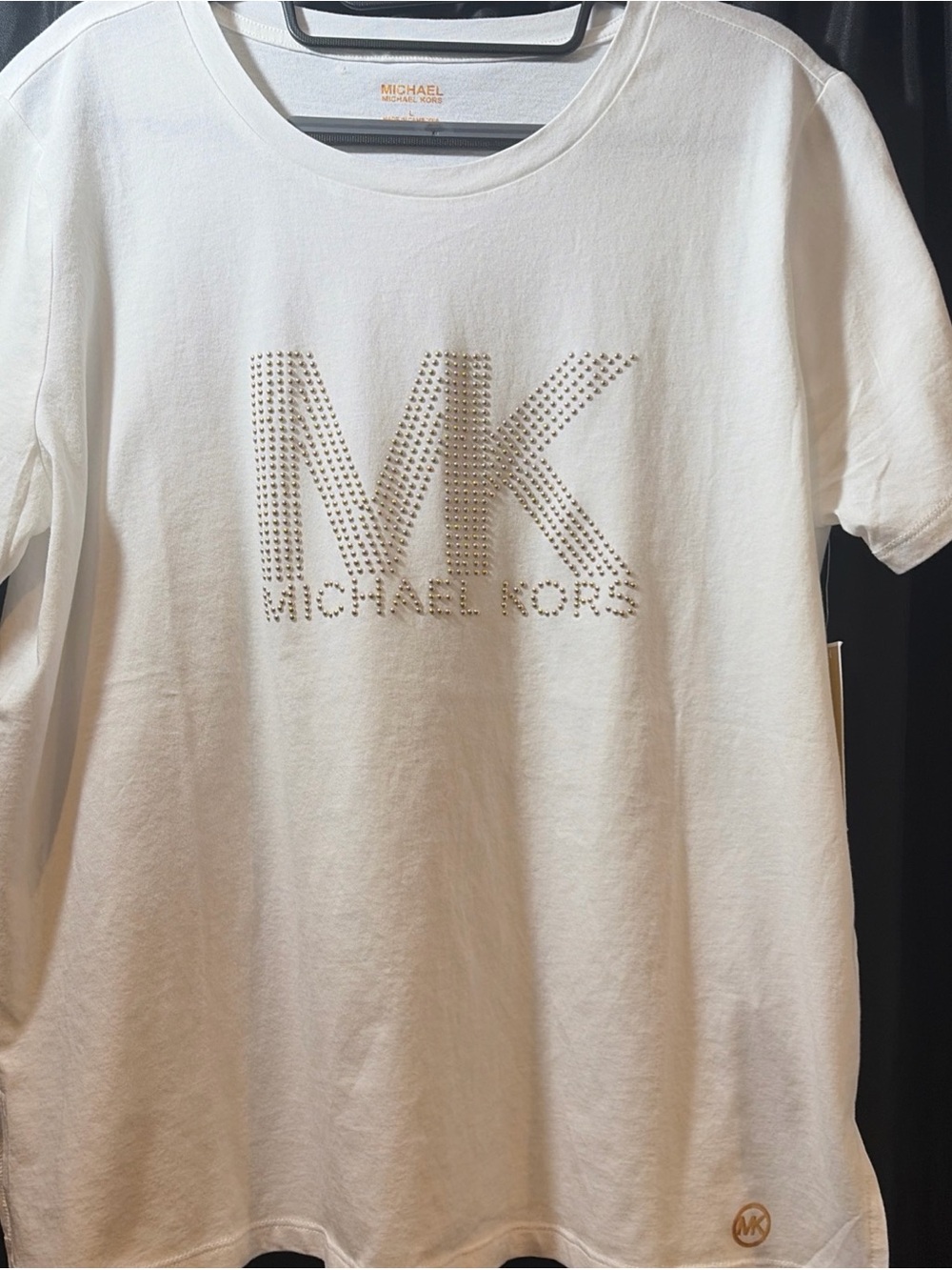 Michael Kors White Short Sleeve Tee with Studded MK Logo NWT